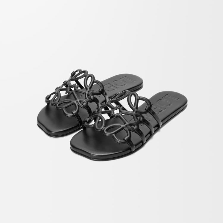 Loewe Petal Anagram leather slides 'All Black'