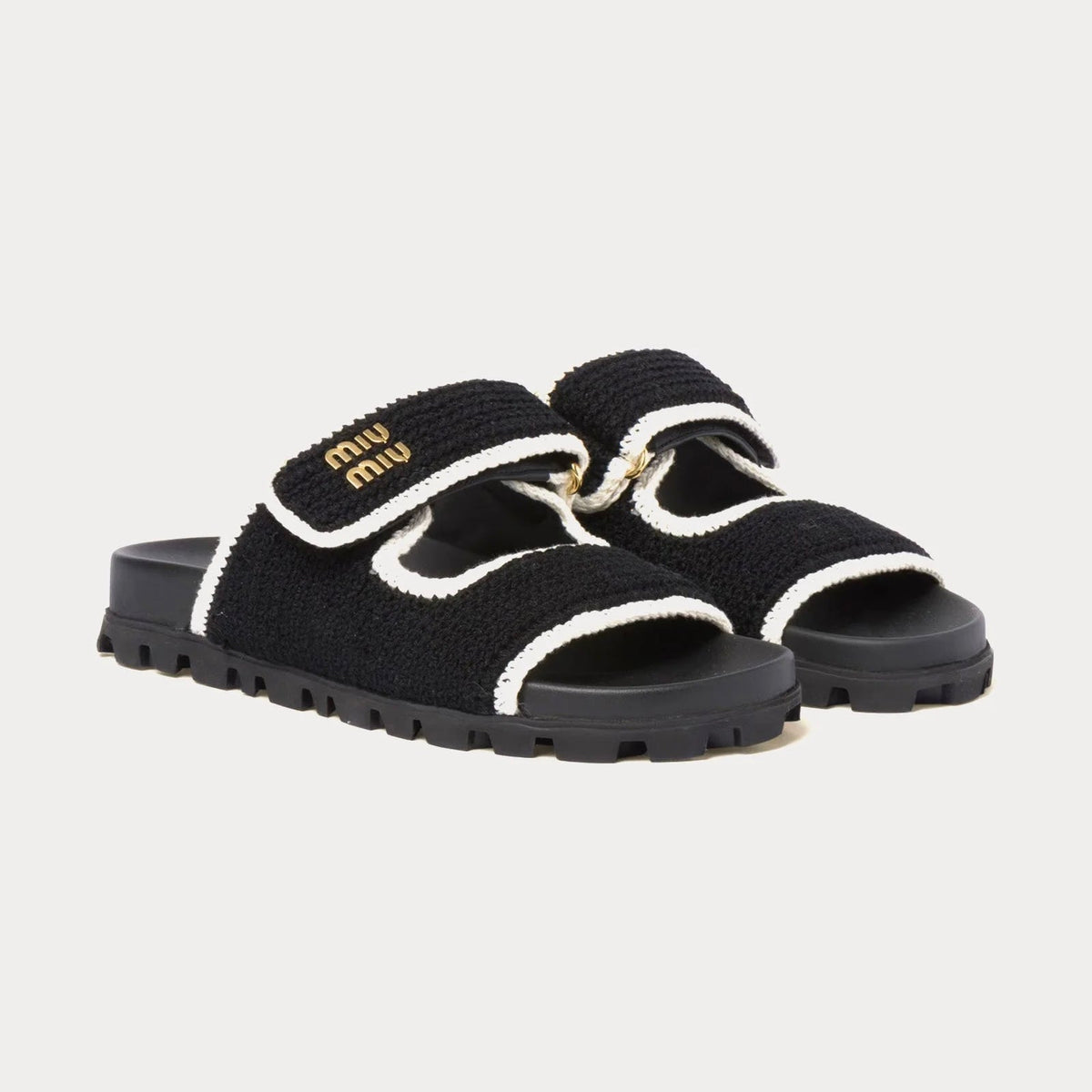 Miu Miu - Crochet Knit Black / Ivory Sandals