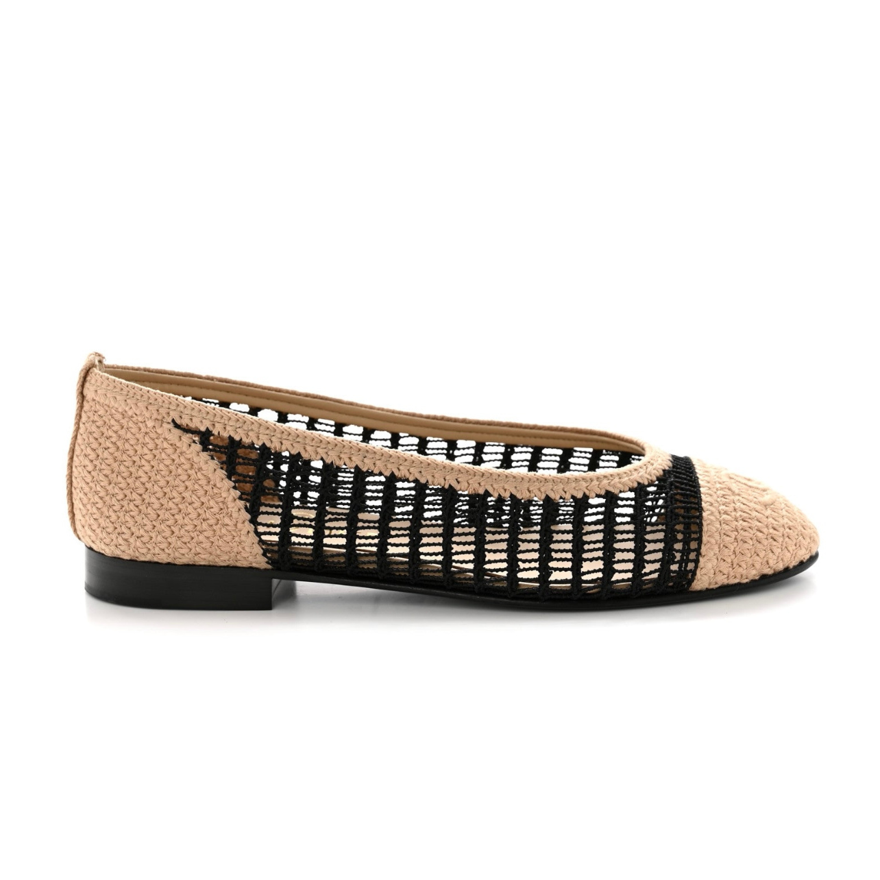 Chanel Beige/Black Knit Fabric and Mesh CC Ballet