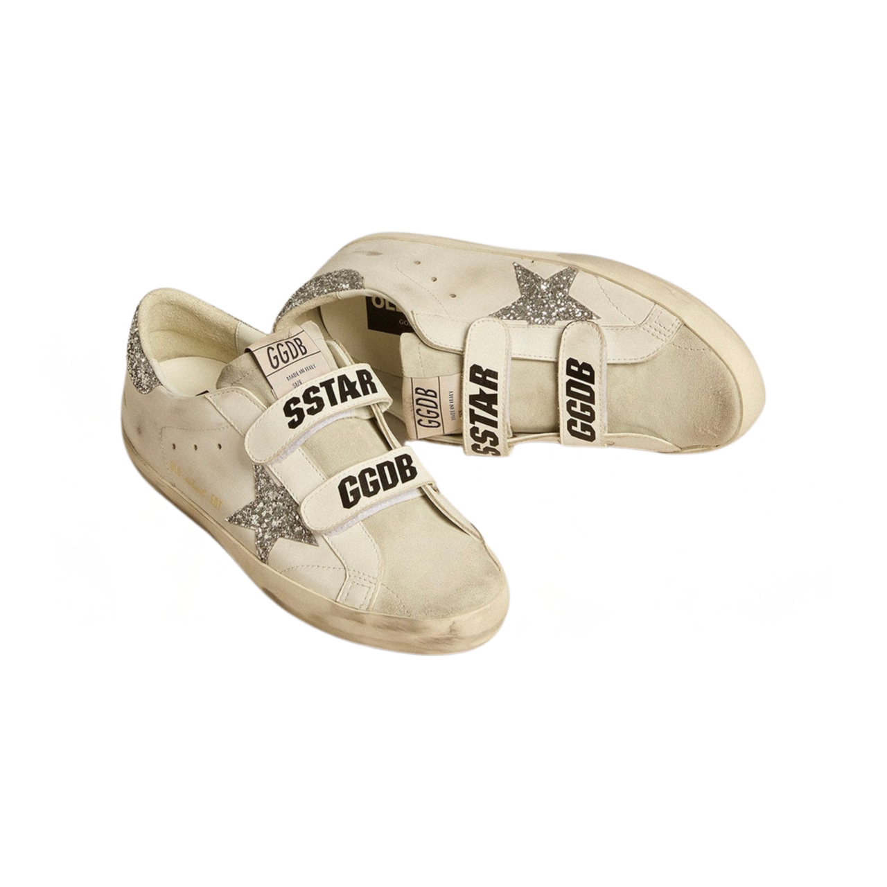 Golden Goose Super-Star Old School with silver glitter star and ice-gray suede tongue(Women's)