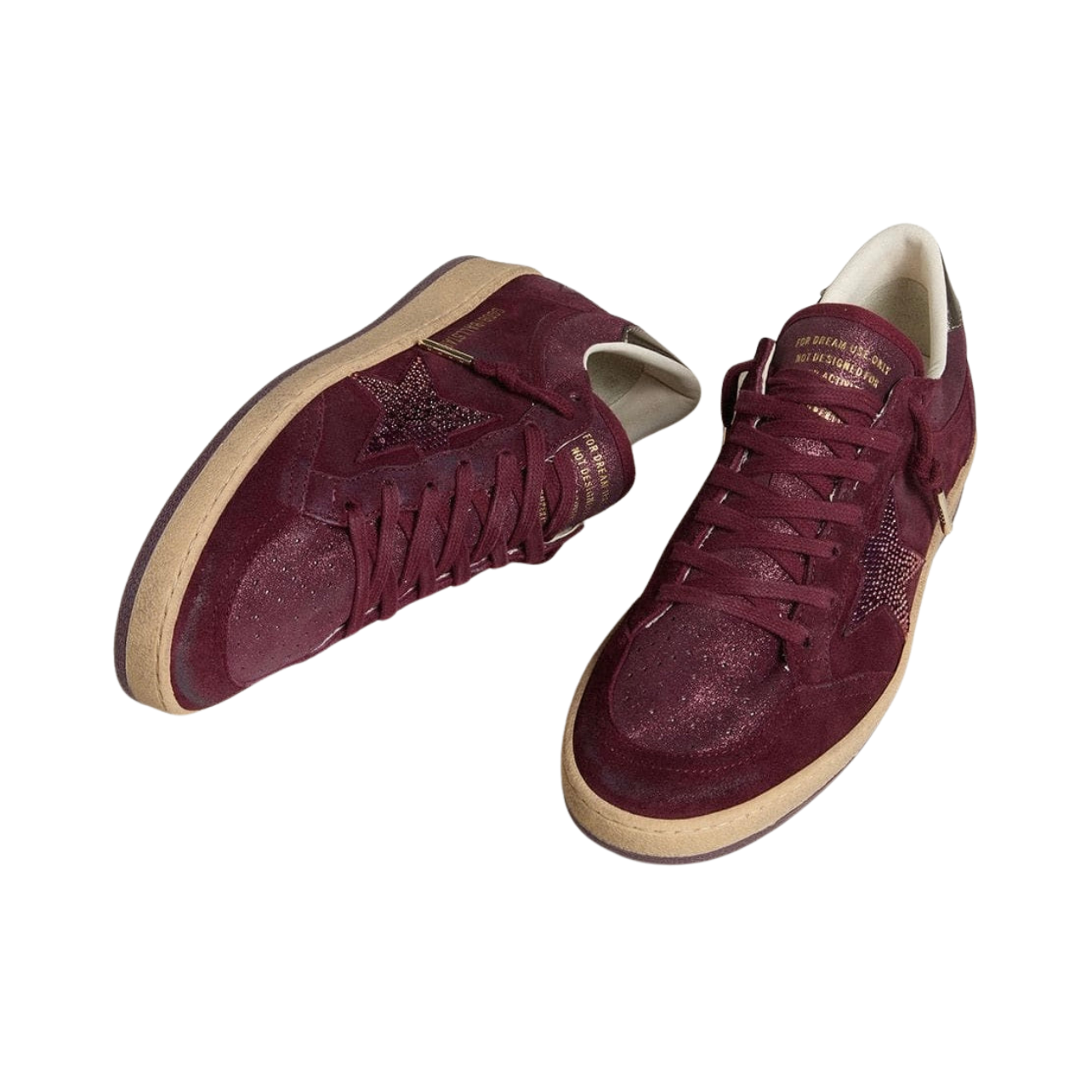 Golden Goose Ball Star in burgundy suede with crystal star and metallic leather heel tab(women)
