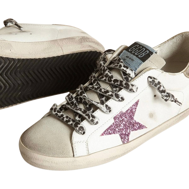 Golden Goose Super-Star with glitter and gold heels tap(Women's)