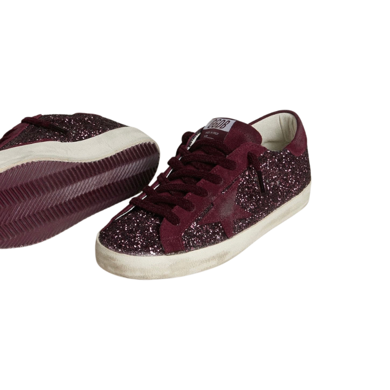 Golden Goose Super-Star LTD in cherry glitter with cherry suede star(Women's)