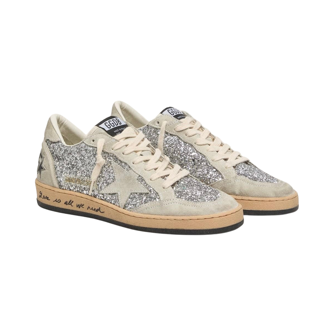 Golden Goose Ball Star in silver glitter with ice-gray suede inserts(women)