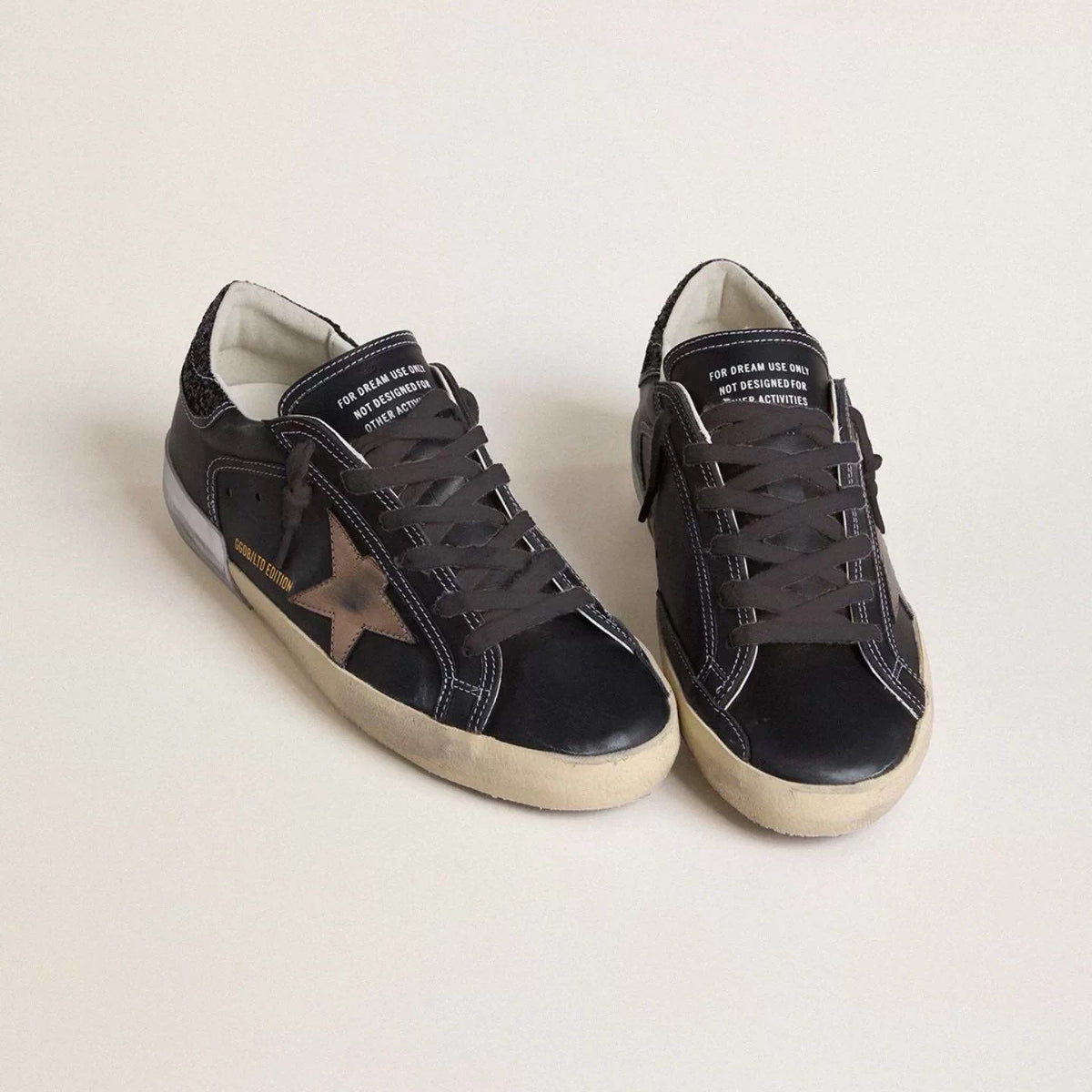Golden Goose in black glitter with cream star and suede inserts(Women's)