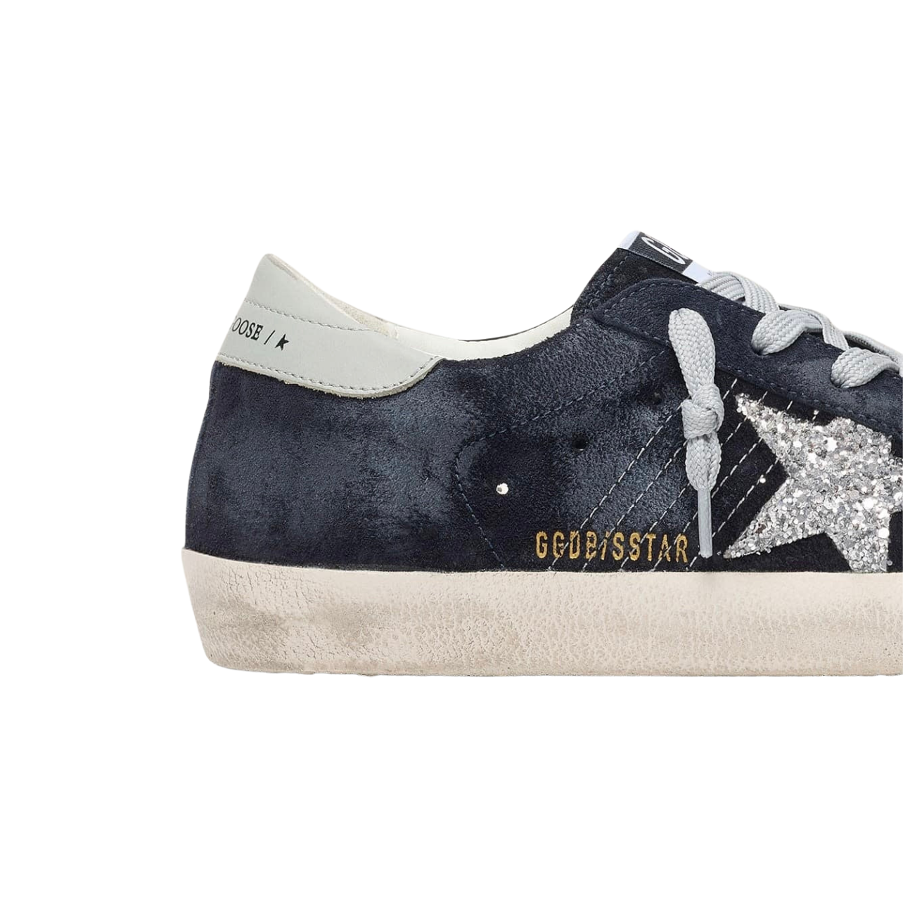 Golden Goose Super-Star in blue suede with silver glitter star and leather heel tab(Women's)