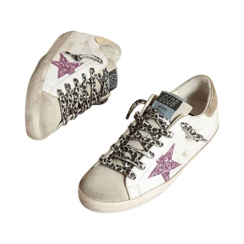 Golden Goose Super-Star with glitter and gold heels tap(Women's)