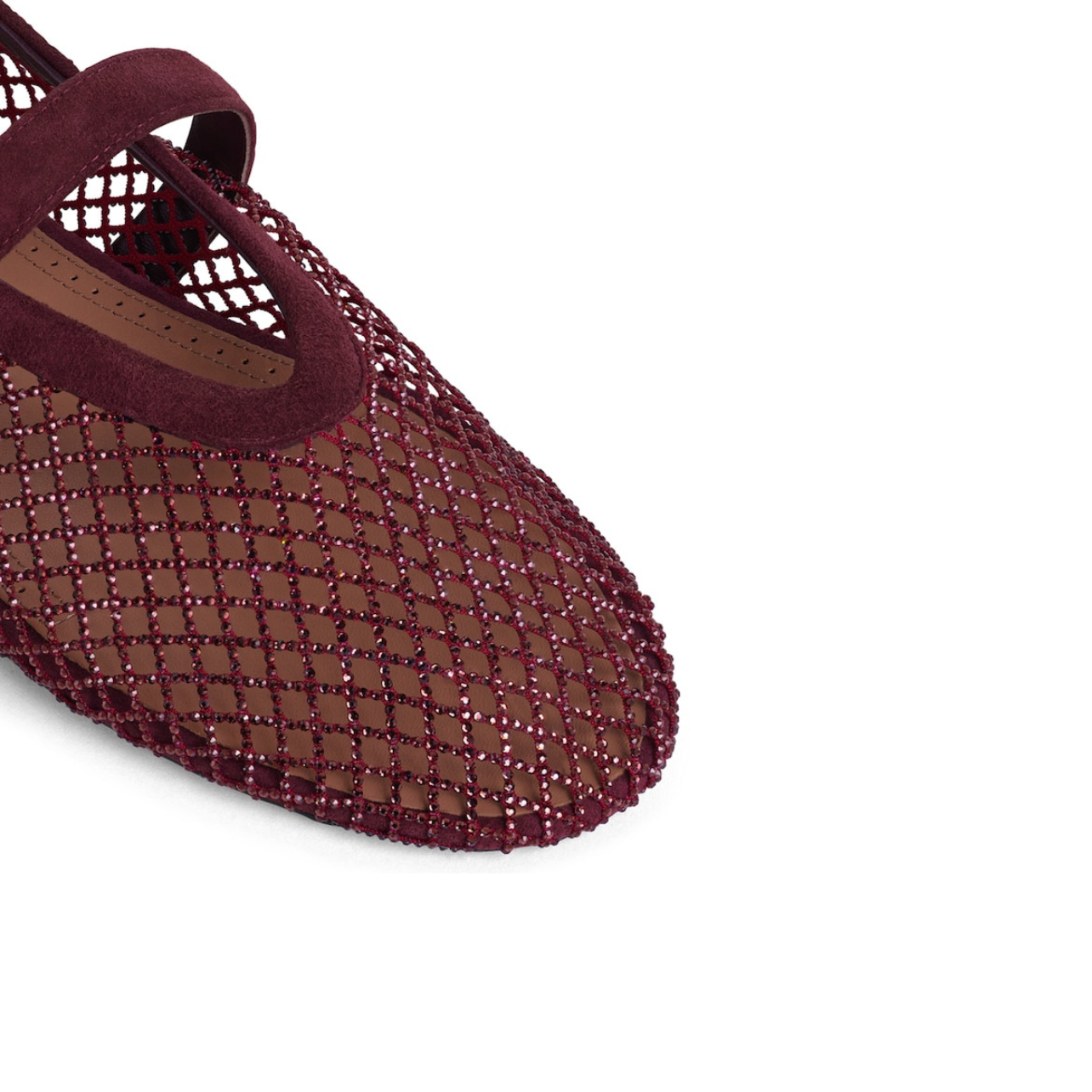 Alaia Fishnet Ballet Flats Burgundy in Crystal Mesh