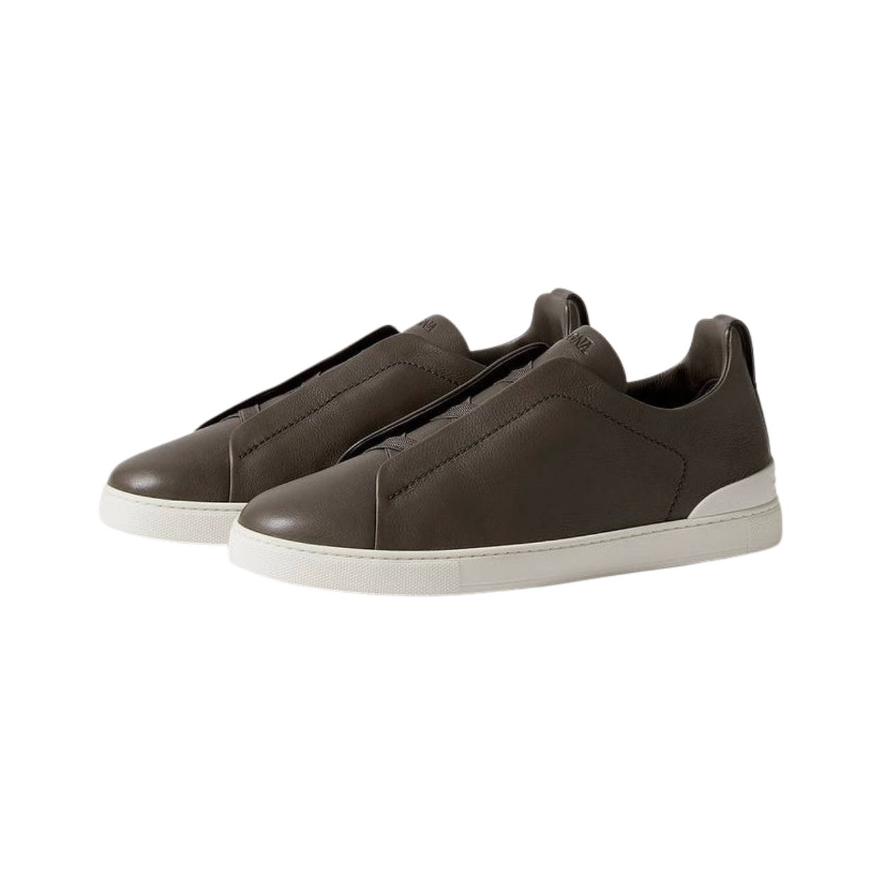 ZEGNA Triple Stitch SECONDSKIN Leather Sneakers Dark Taupe