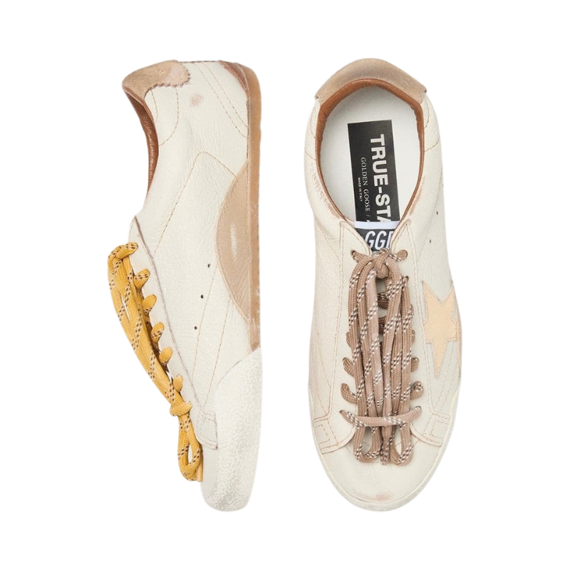 Golden Goose True-Star in white nappa leather with gold star and beige suede heel tab(Women's)