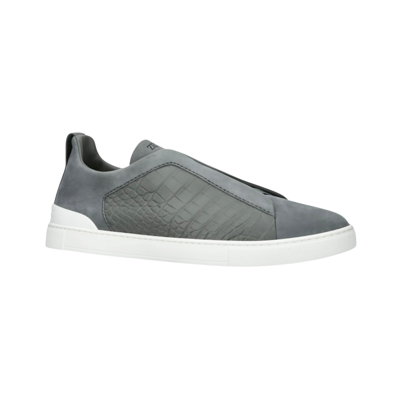 ZEGNA GREY CROCODILE LEATHER TRIPLE STITCH SECONDSKIN SNEAKERS