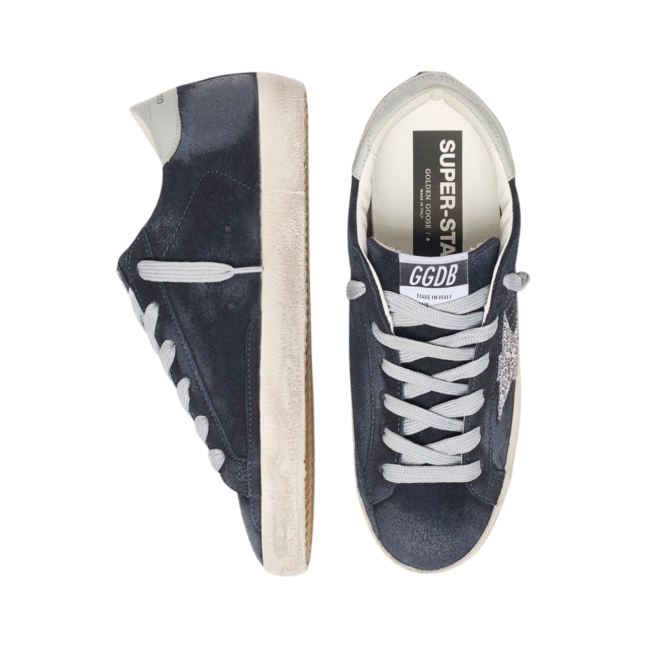 Golden Goose Super-Star in blue suede with silver glitter star and leather heel tab(Women's)