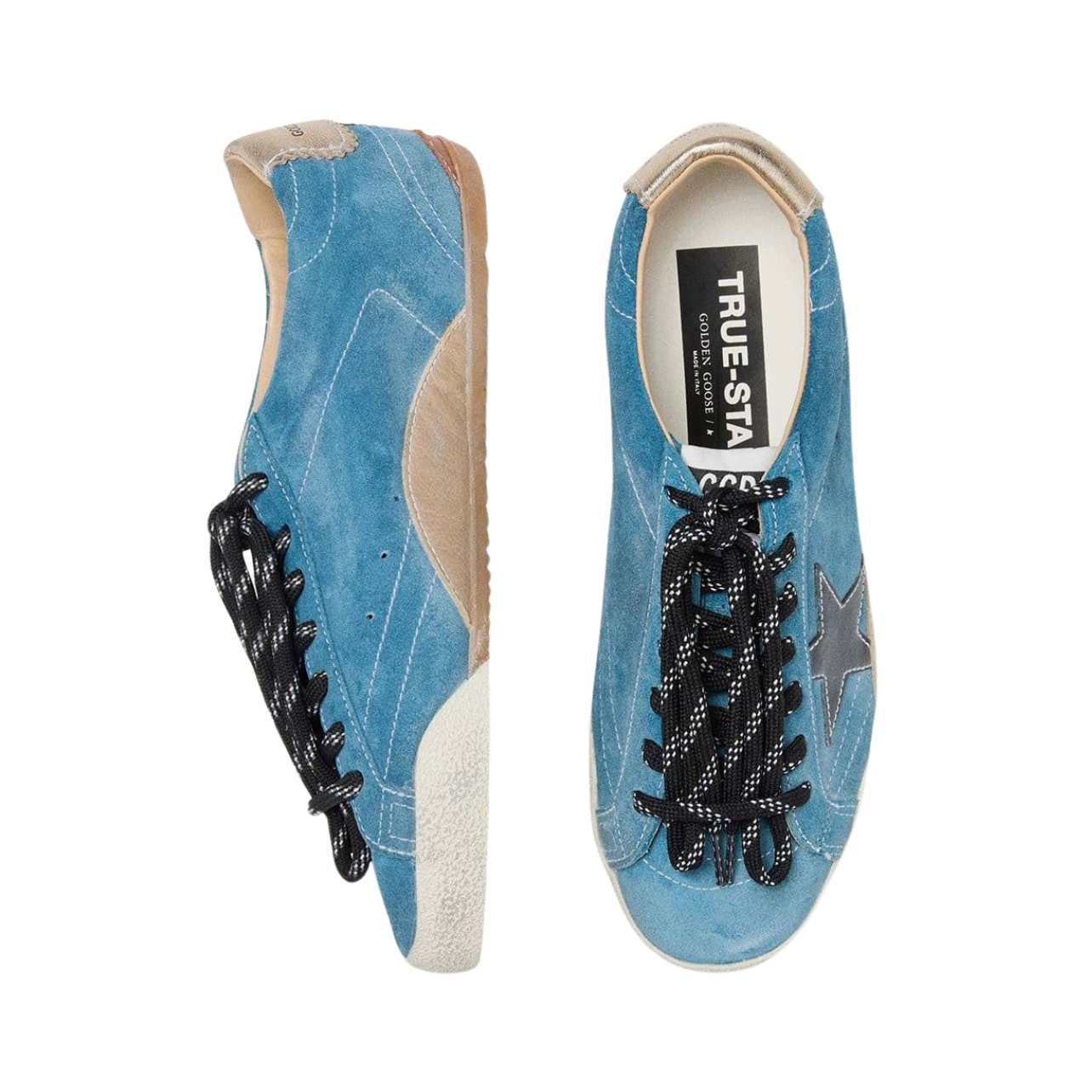 Golden Goose True-Star in teal suede with black star and cream heel tab(Women's)