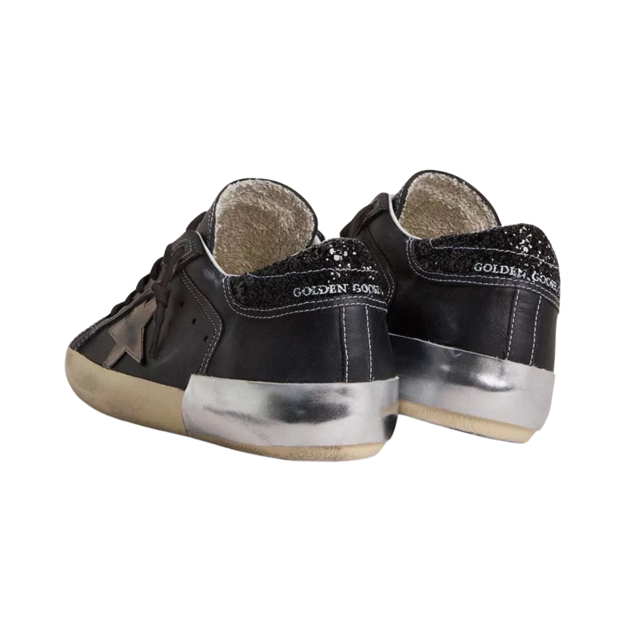 Golden Goose in black glitter with cream star and suede inserts(Women's)