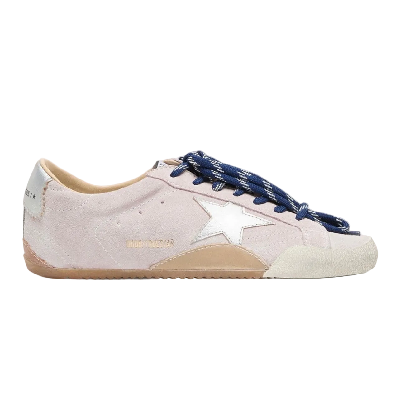 Golden Goos True-Star in pastel pink suede with silver star and heel tab(Women's)
