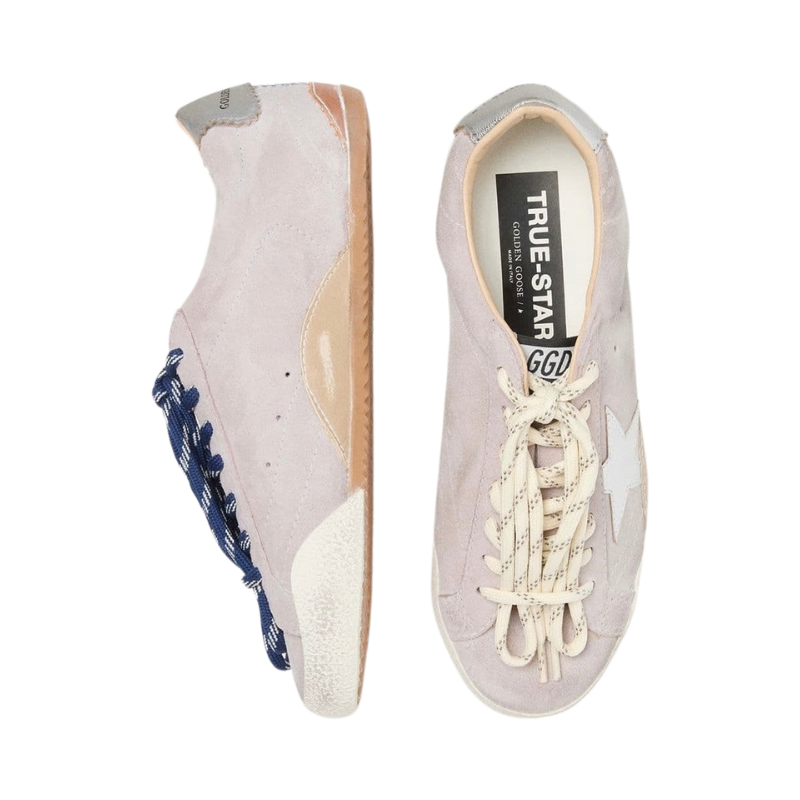 Golden Goos True-Star in pastel pink suede with silver star and heel tab(Women's)