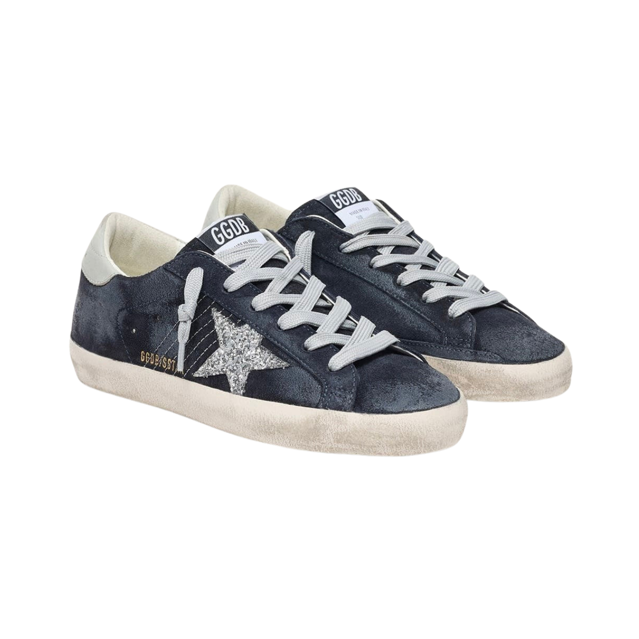 Golden Goose Super-Star in blue suede with silver glitter star and leather heel tab(Women's)