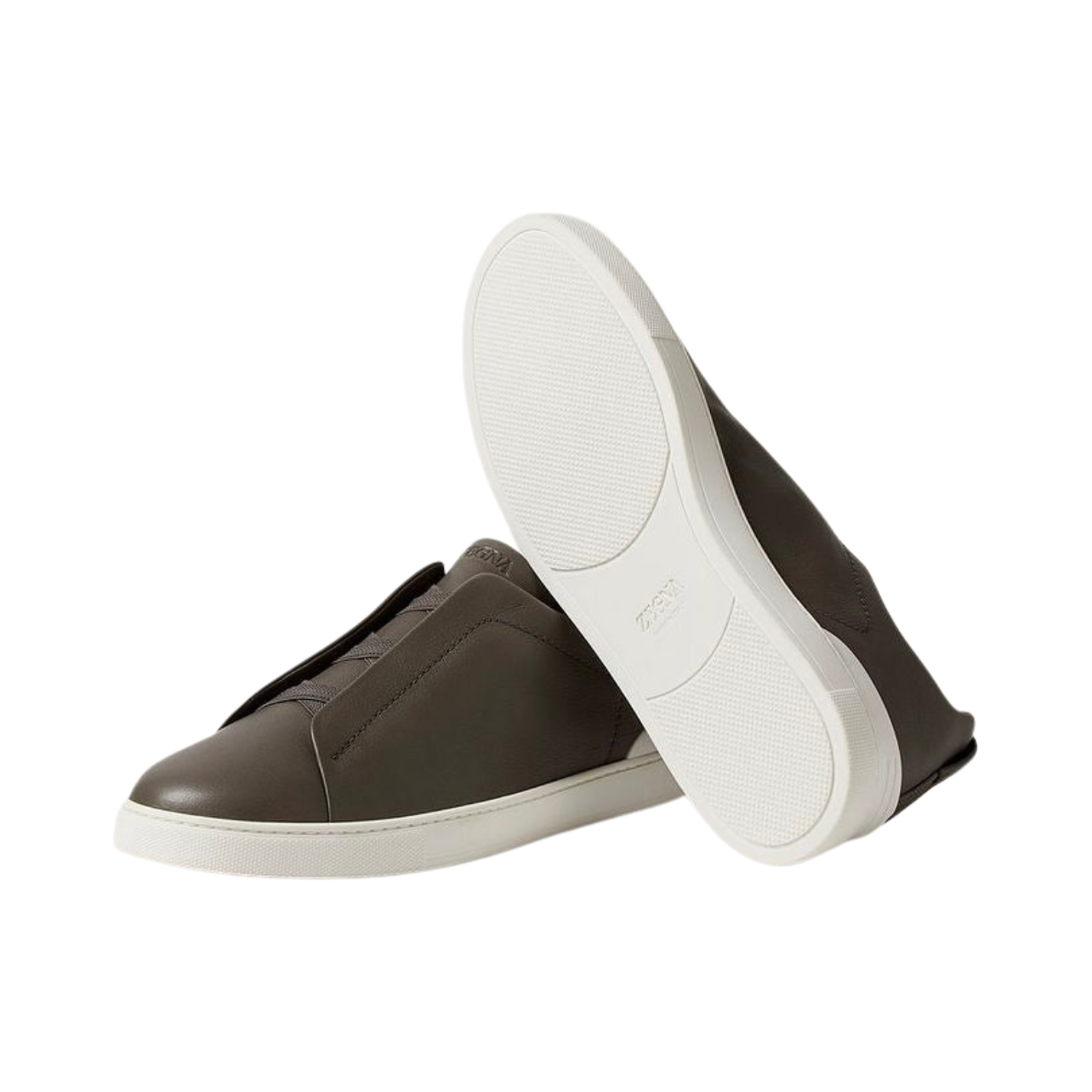 ZEGNA Triple Stitch SECONDSKIN Leather Sneakers Dark Taupe