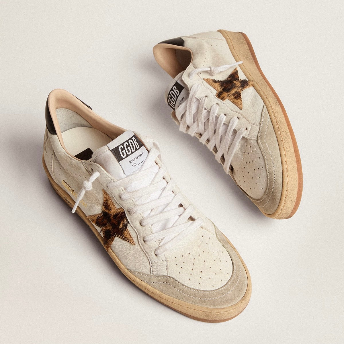 Golden Goose Ball Star with leopard print pony skin star and black heel tab(Women's)