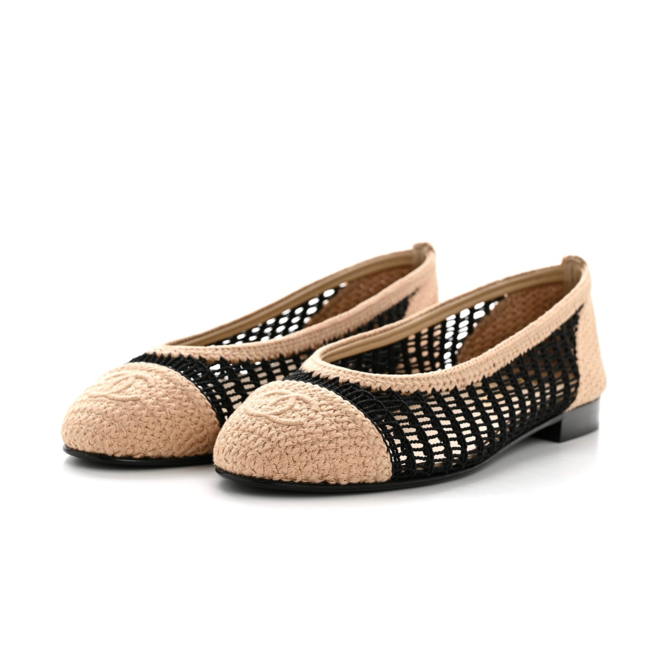 Chanel Beige/Black Knit Fabric and Mesh CC Ballet