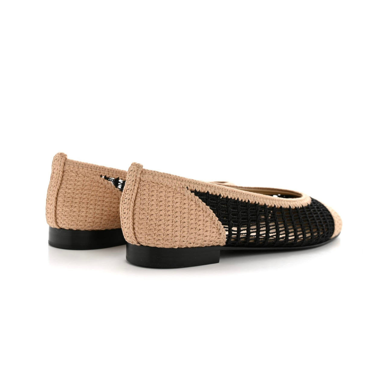 Chanel Beige/Black Knit Fabric and Mesh CC Ballet