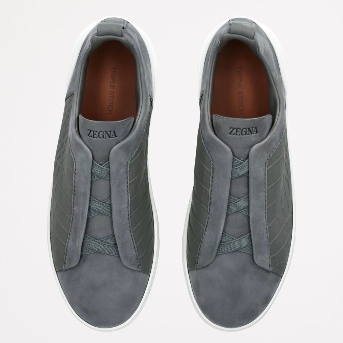 ZEGNA GREY CROCODILE LEATHER TRIPLE STITCH SECONDSKIN SNEAKERS