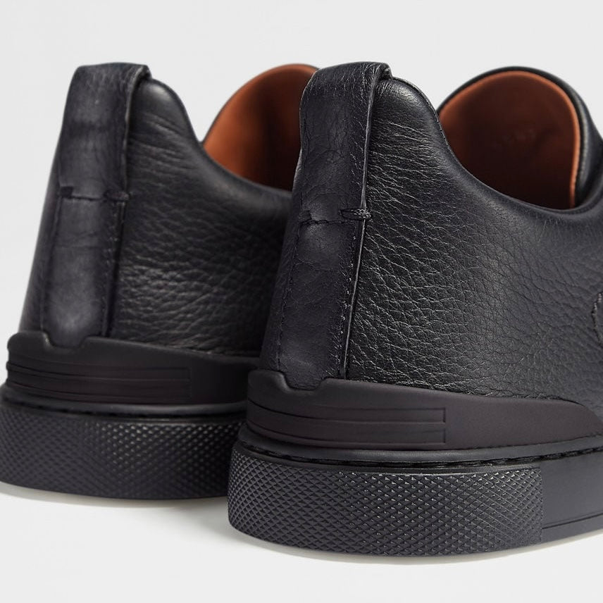 ZEGNA BLACK DEERSKIN TRIPLE STITCH™ SNEAKERS