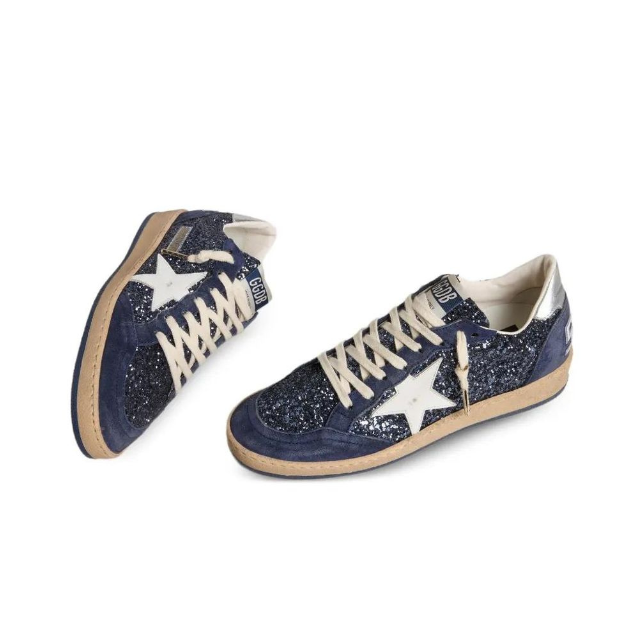 Golden Goose Ball Star in Blue with leather star and metallic leather heel tab(women)