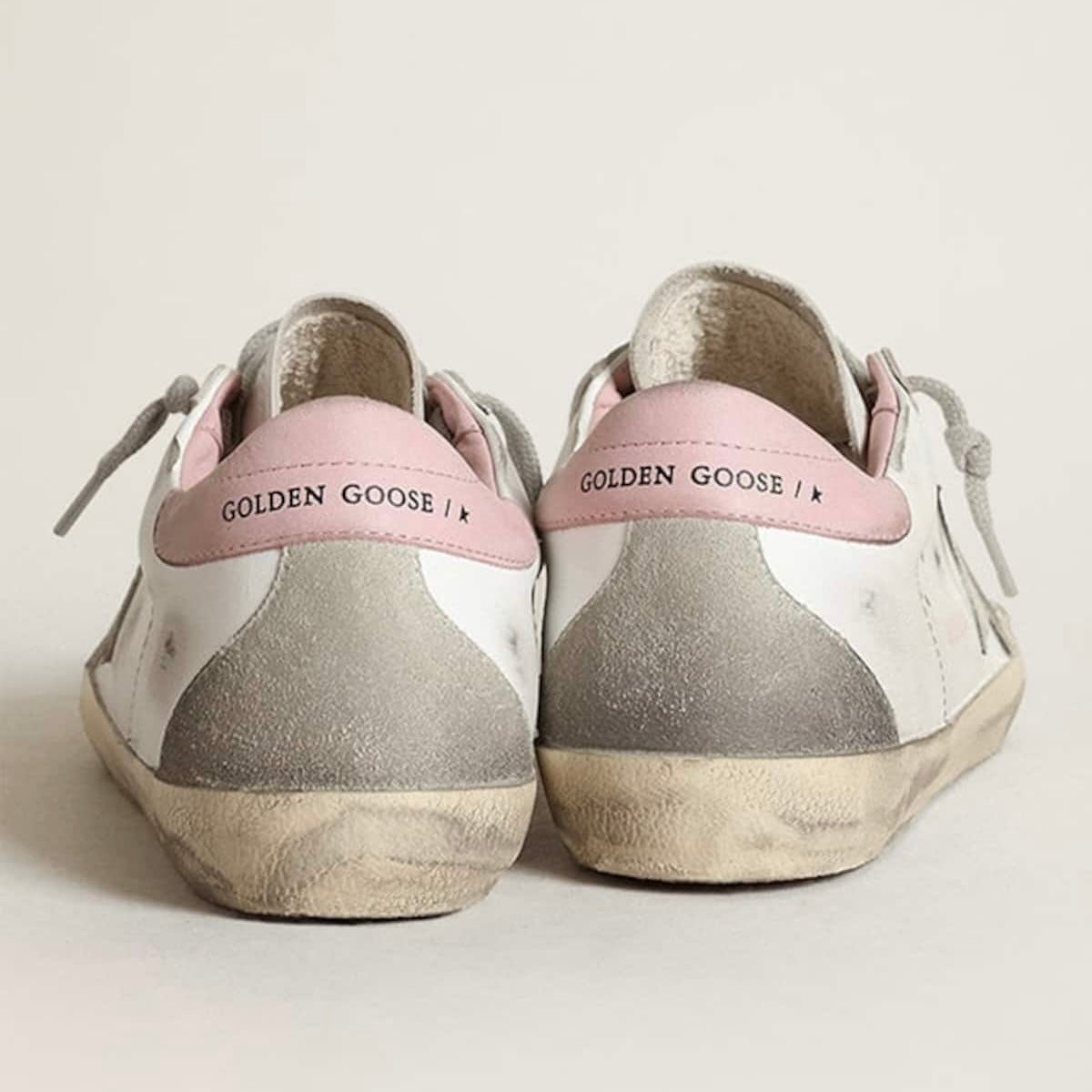 Golden Goose Super-Star with gray suede star and pink leather heel tab(Women's)