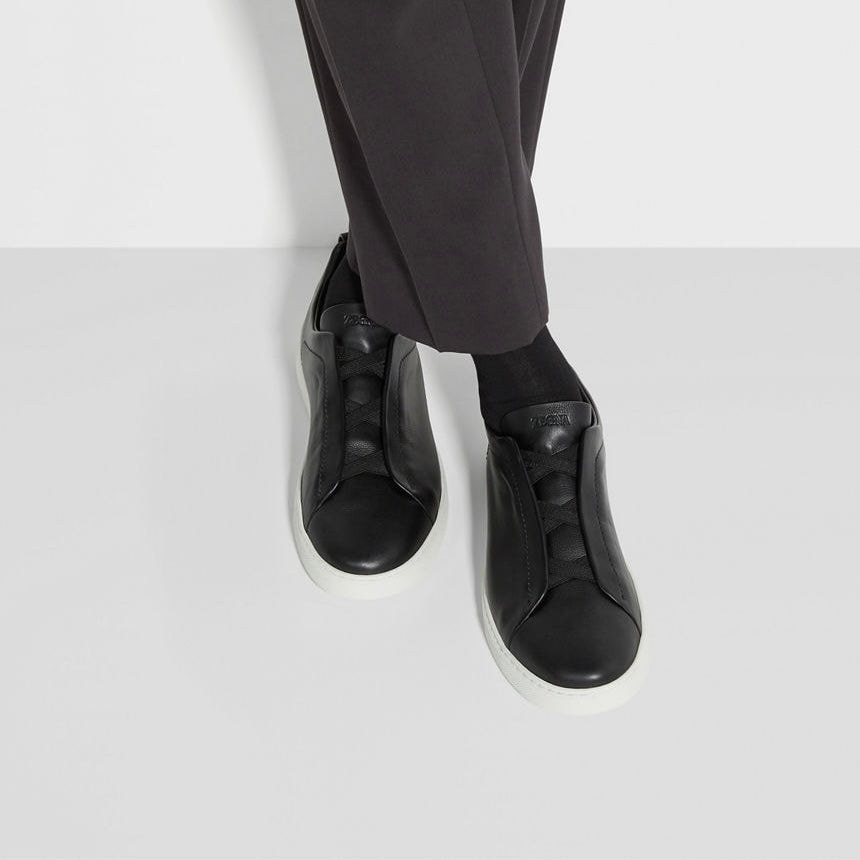 Zegna Triple Stitch leather sneakers BLACK SECONDSKIN TRIPLE STITCH