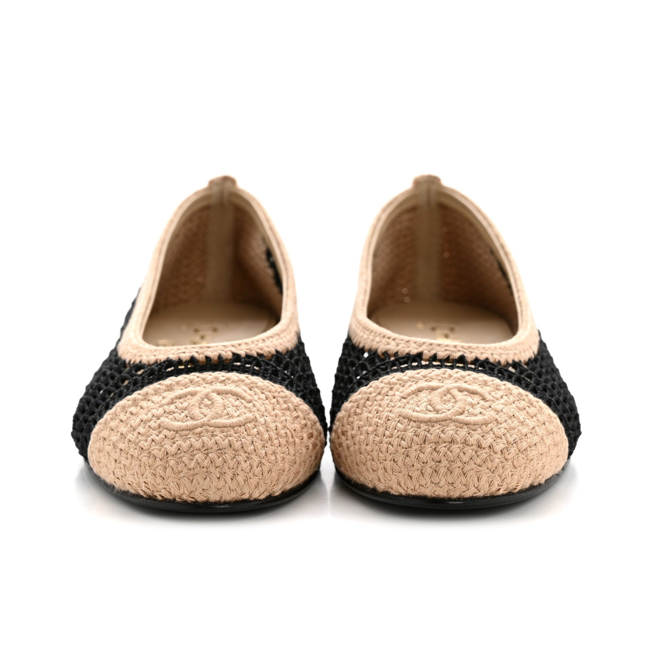 Chanel Beige/Black Knit Fabric and Mesh CC Ballet