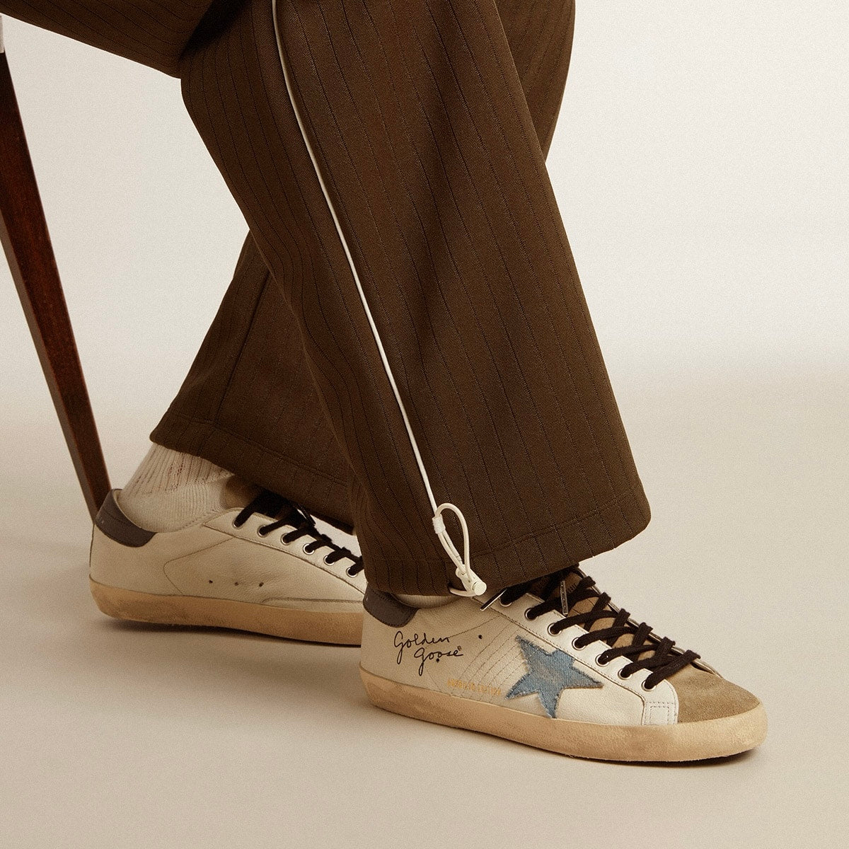 Golden Goose Super-Star in nappa leather with light blue suede star and gray leather heel tab (Men's)