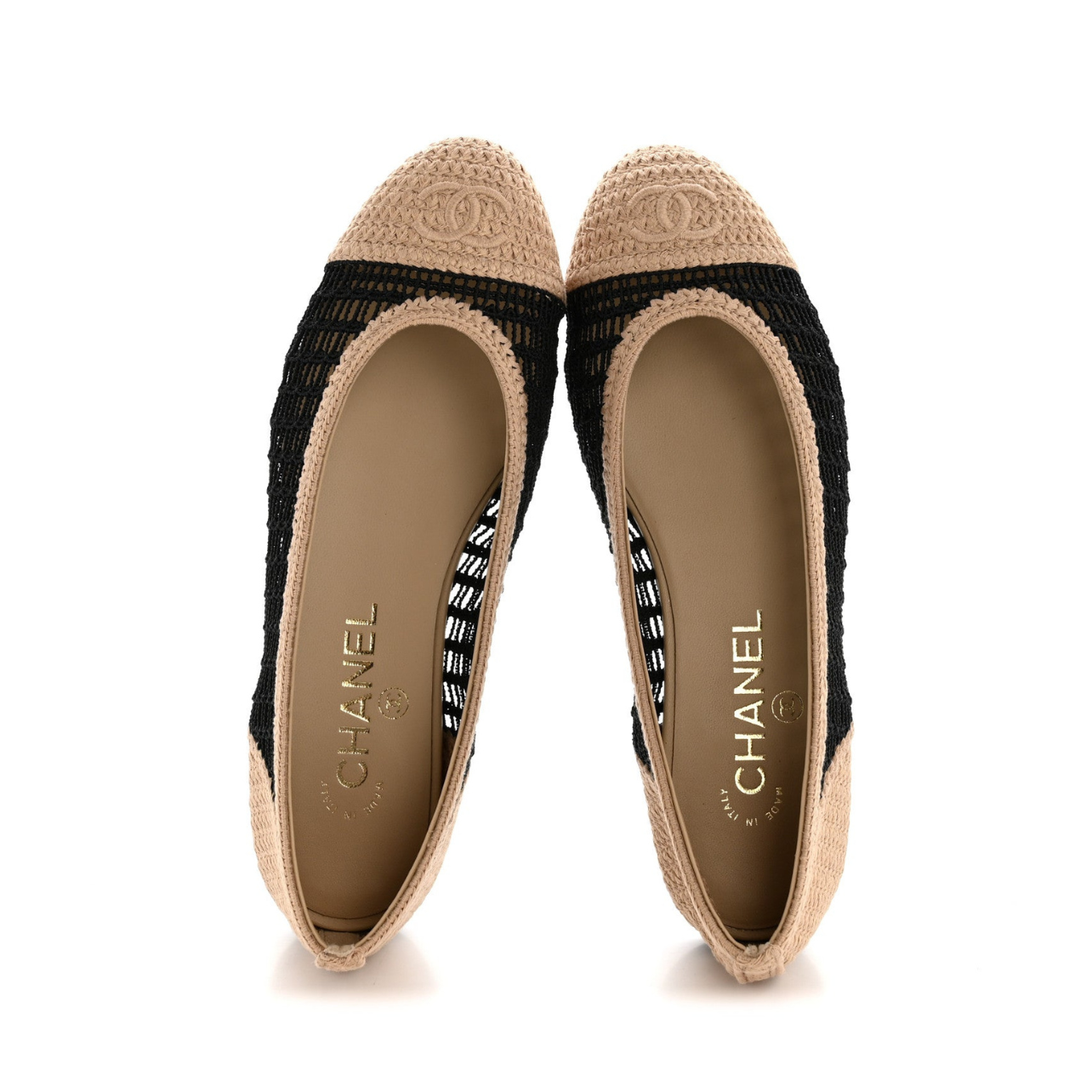Chanel Beige/Black Knit Fabric and Mesh CC Ballet