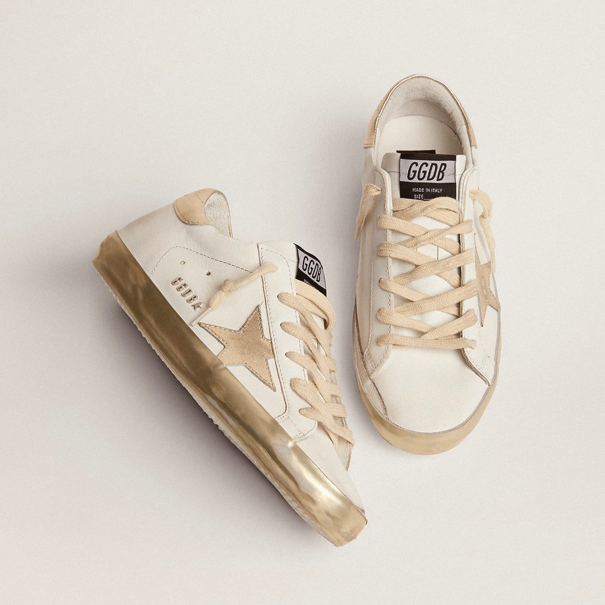 Golden Goose Super-Star with gold sparkle foxing and metal stud lettering(Women's)