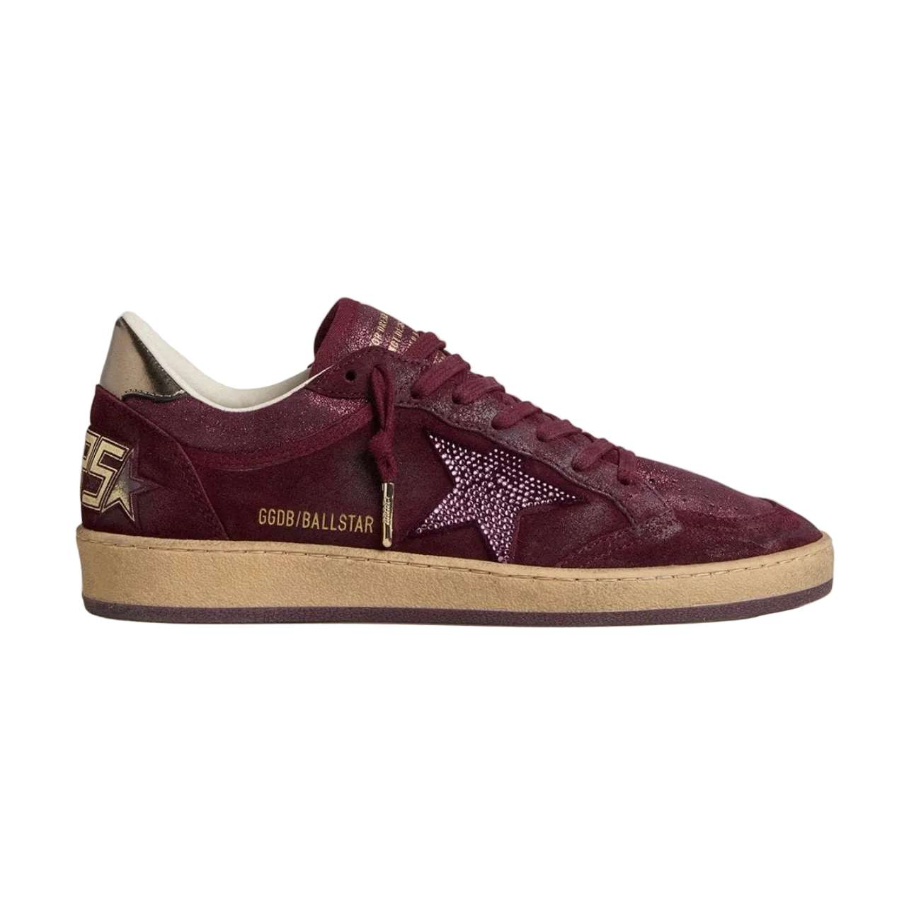 Golden Goose Ball Star in burgundy suede with crystal star and metallic leather heel tab(women)