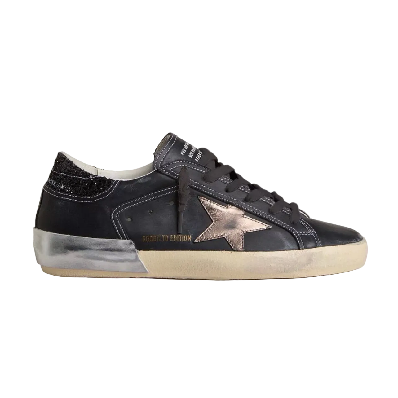 Golden Goose in black glitter with cream star and suede inserts(Women's)