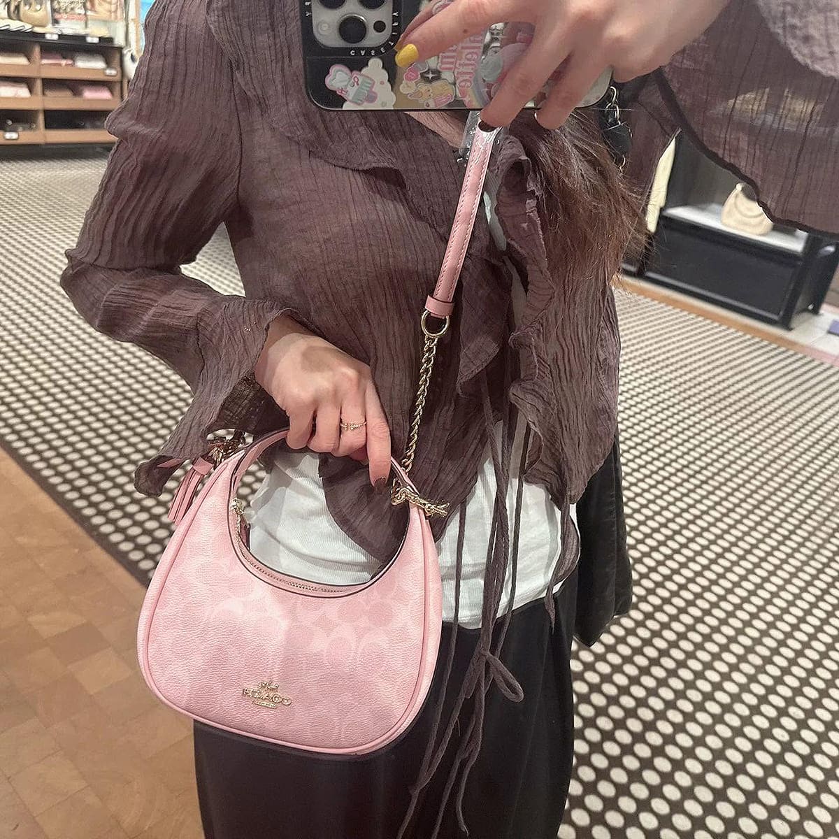 Original Outlet Coach Powder Pink Women Crossbody bag CAM83